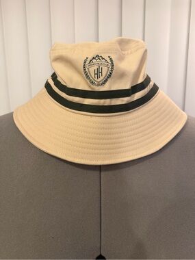 Beige Bucket Hat with Black Stripes